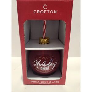 Crofton Holiday Cheer Ornament Glass Red Christmas Cup with Straw 13.2 fl oz NEW
